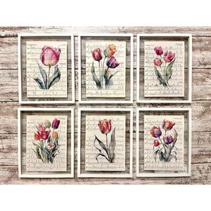 Tulip Sheet Music Wall Collage Artwork 8x10 Picture Prints, Set of 6
